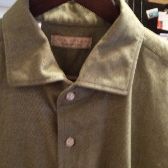 Luca Falconi Italy Oxford Cloth Collard button down front shirt 43 17 Green - Picture 3 of 4